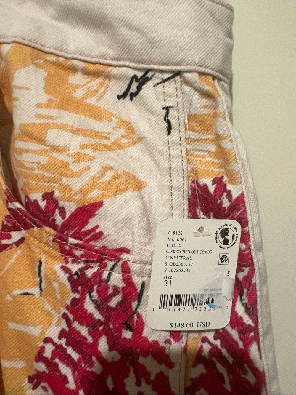 Free People We The Free Good Luck Printed Barrel Jeans 31 Sketched Out Combo NWT - Picture 6 of 8
